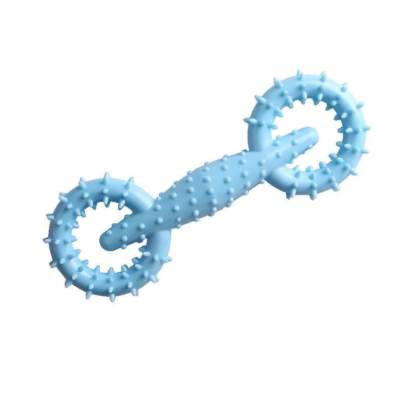 Blue TPR dog chew toy ring measuring 16cm in diameter for teething puppies