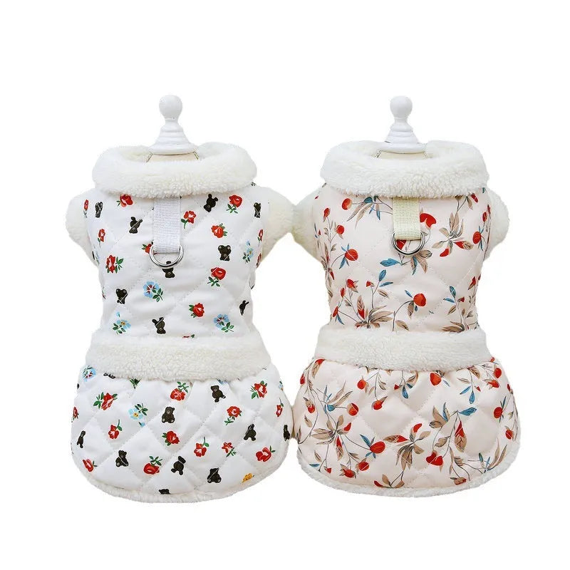 Autumn winter pet cat clothing in pink made with broken card printing fabric cotton and cotton velvet