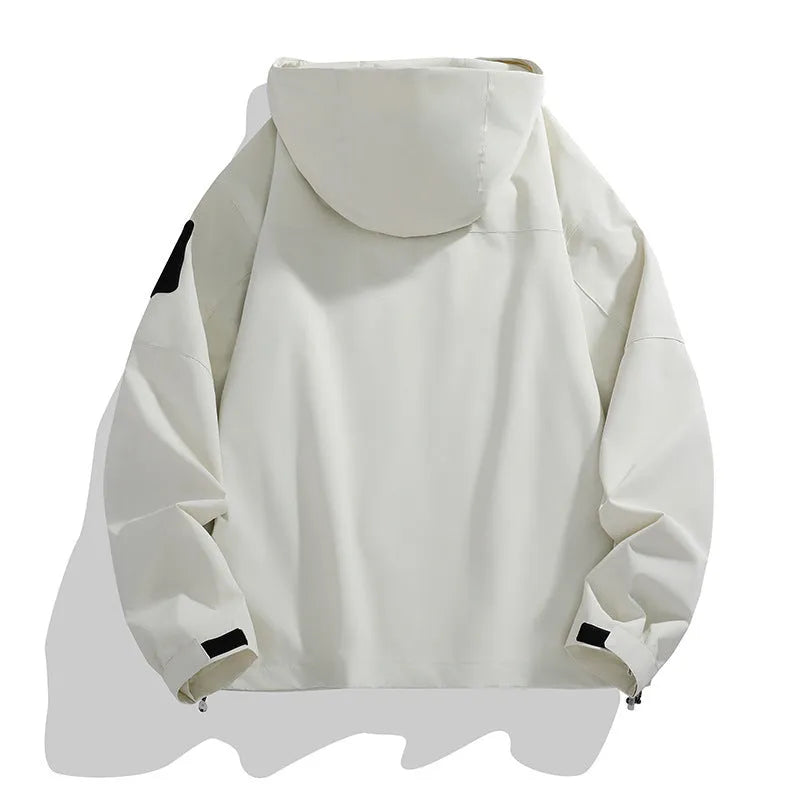 Men's casual hooded outdoor mountaineering shell jacket in polyester blend, long sleeves, multiple colours
