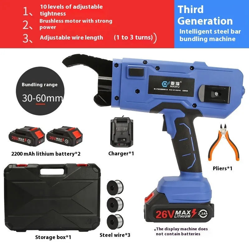 Fully automatic electric steel bar tying machine with battery and charger