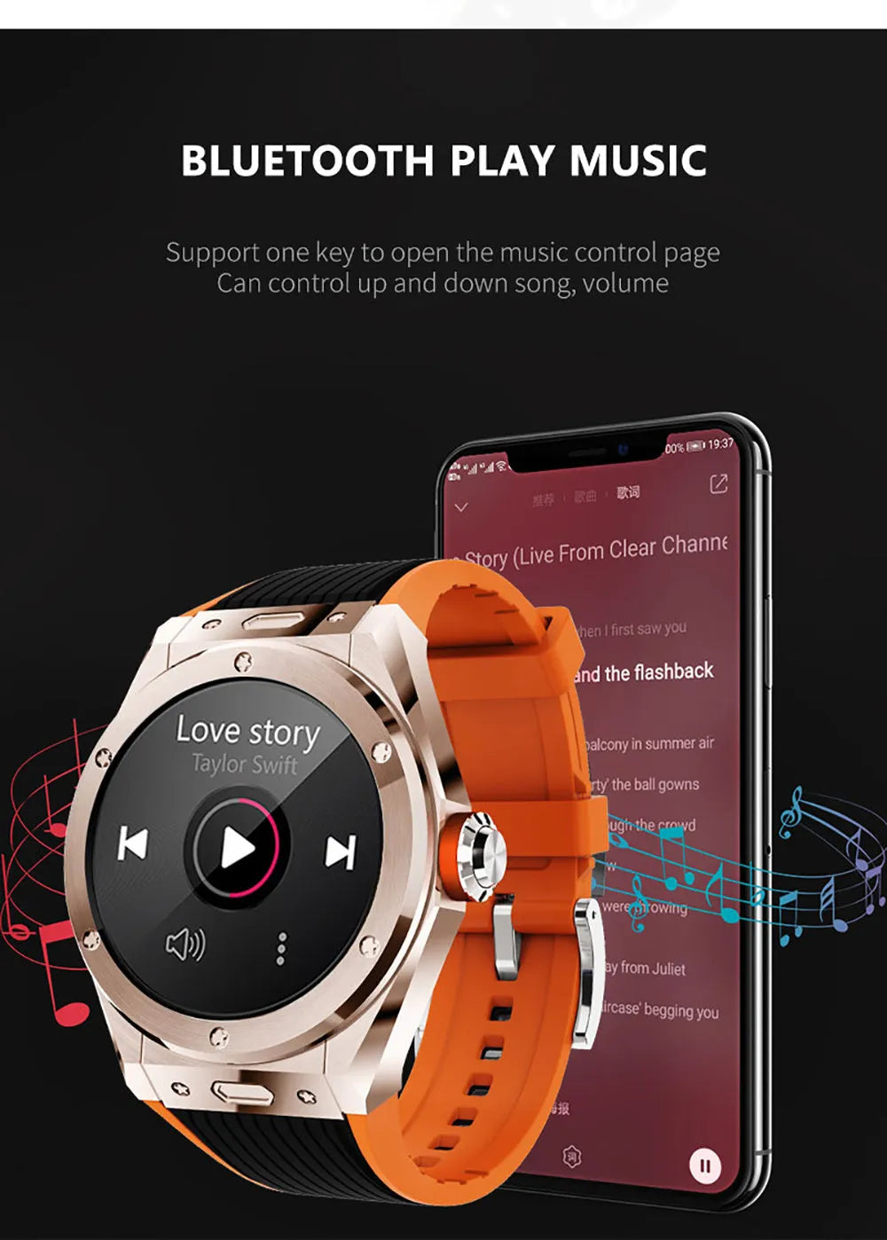 Black smart watch with Bluetooth call function and health monitoring on silicone sport strap