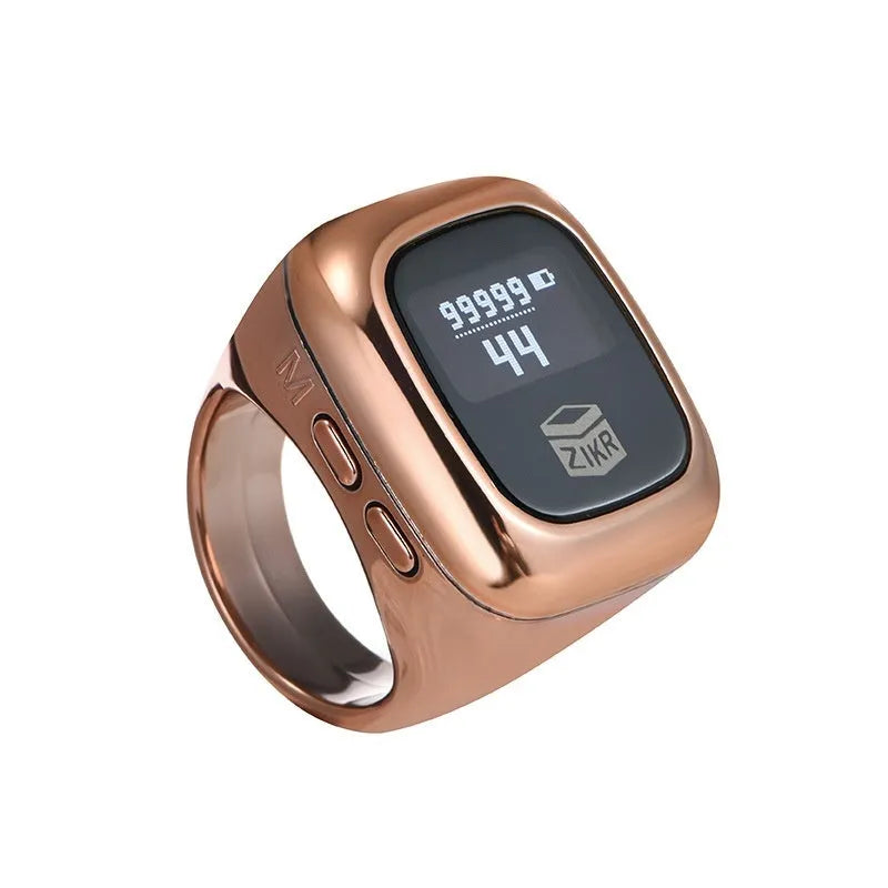 Al-Fatiha Zikr electronic counter with digital display on a wrist strap, shown in multiple colour options.