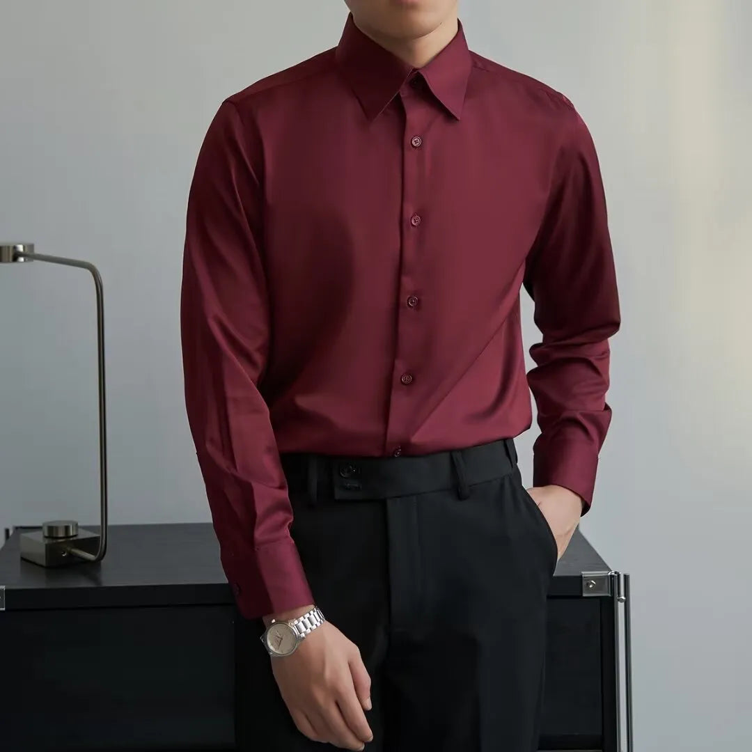 Men's black Korean style cardigan shirt with Japanese retro design and long sleeves