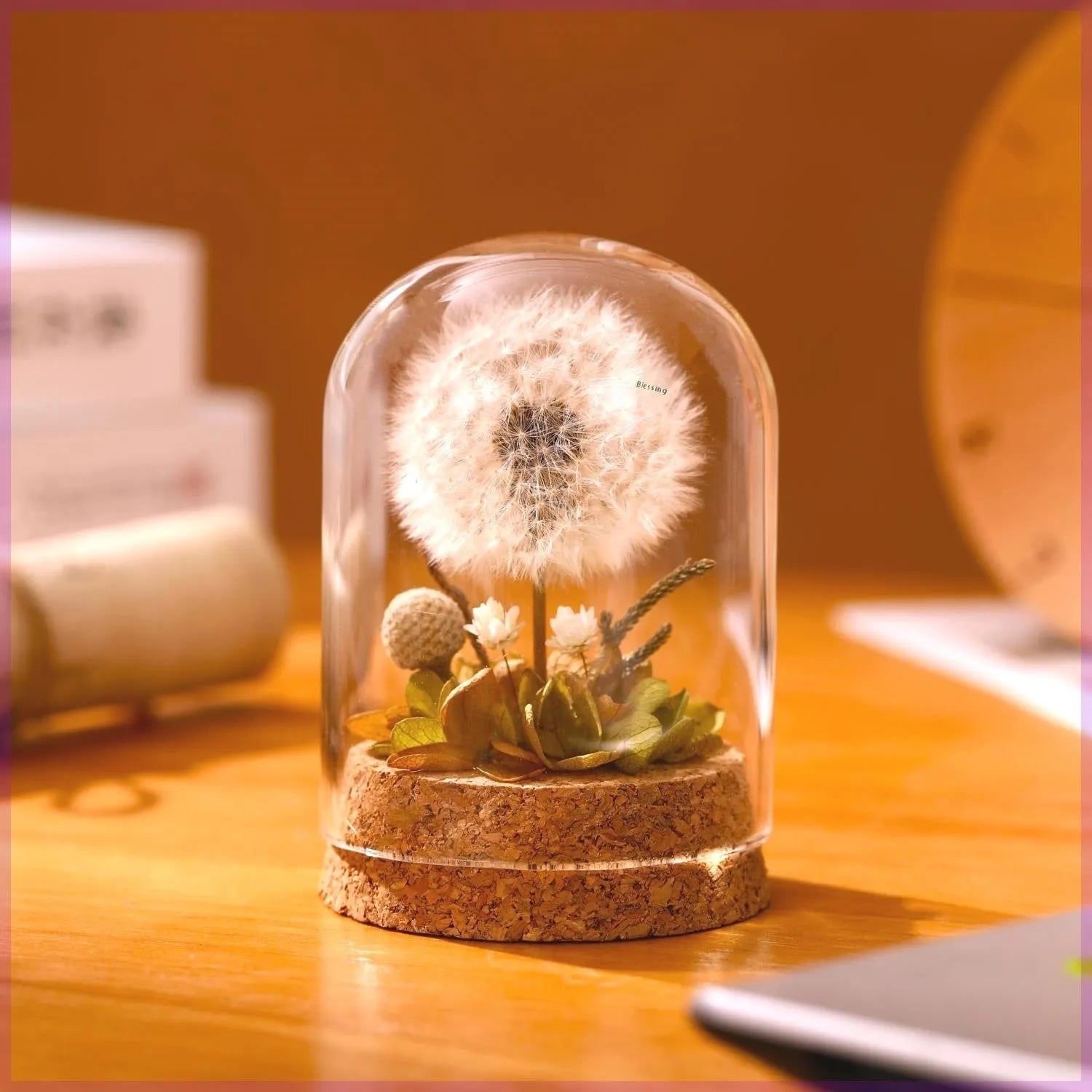 Dandelion-shaped glass night light ornament in a gradient colour with soft internal LED glow.