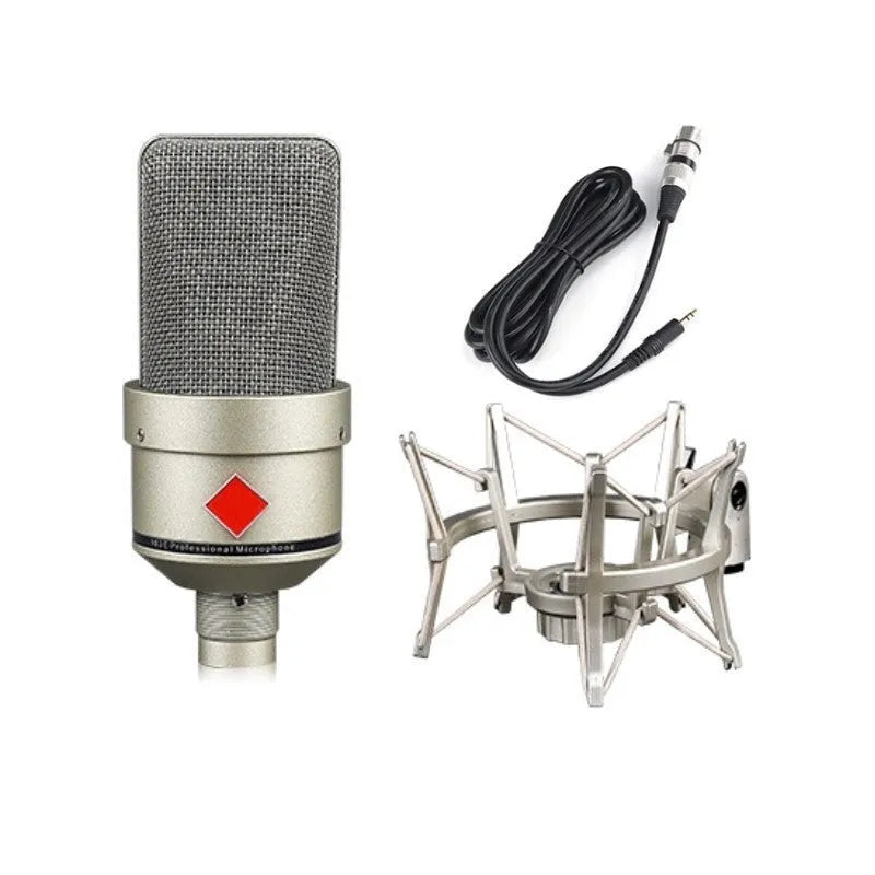 Wired condenser microphone with stand in champagne gold or black gold finish for vocal recording