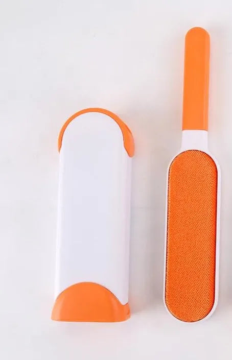 Blue reusable pet hair removal brush with self-cleaning base for furniture and clothing