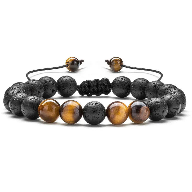 Geometric agate bead couple bracelets in tiger eye and matte black colours