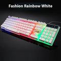 Black and white mechanical gaming keyboard with illuminated USB cable and backlit keys