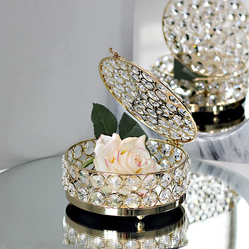 French gold jewellery storage box with crystal glass transparent lid European style design
