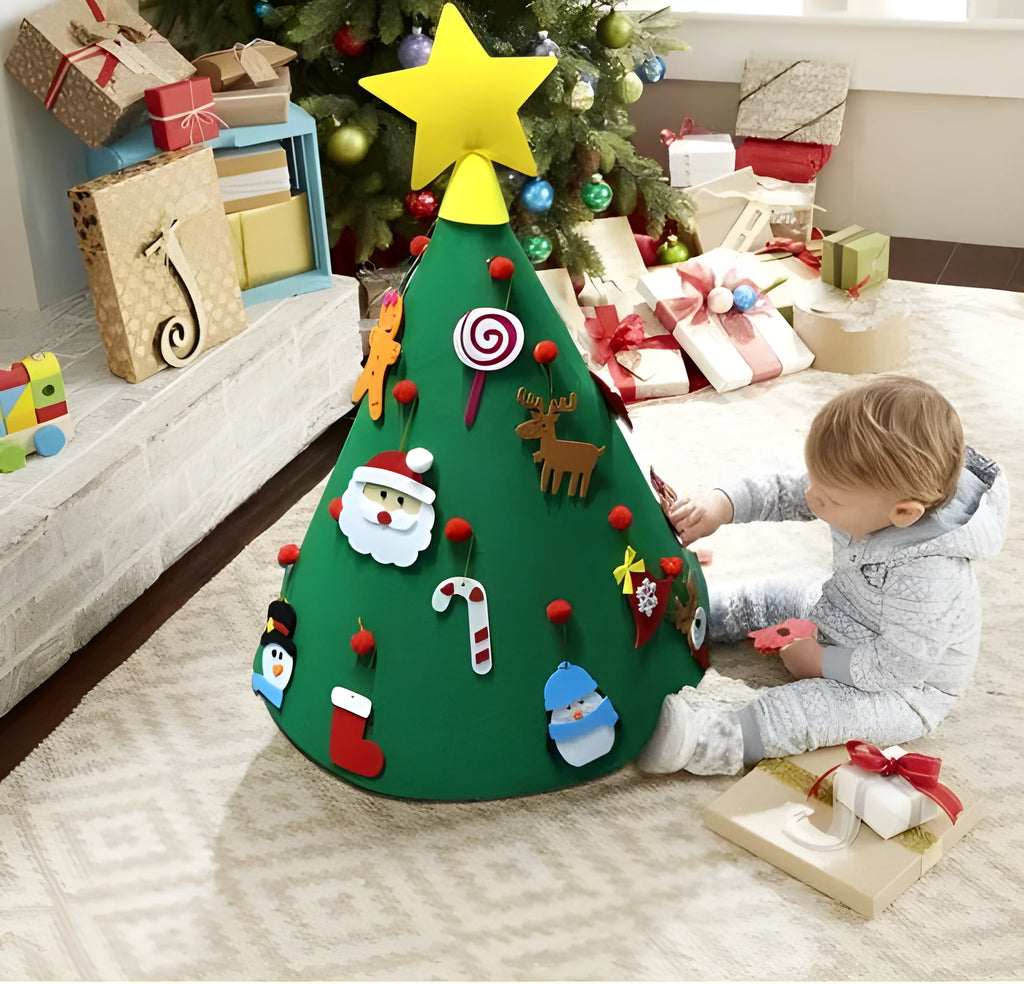 Felt Christmas tree three-dimensional pendant with colourful felt balls for DIY children's decoration, 50x60cm