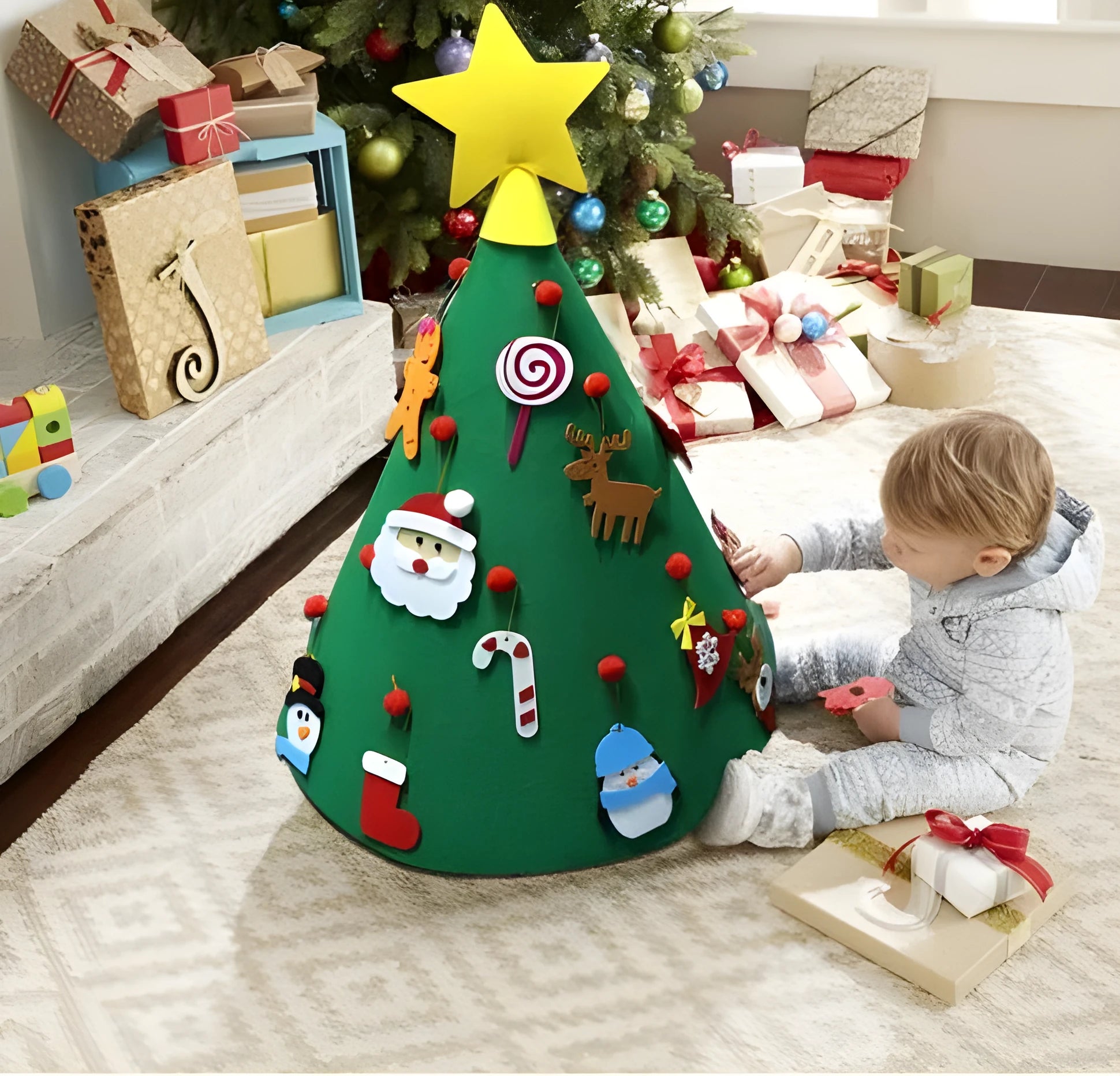Felt Christmas tree three-dimensional pendant with colourful felt balls for DIY children's decoration, 50x60cm