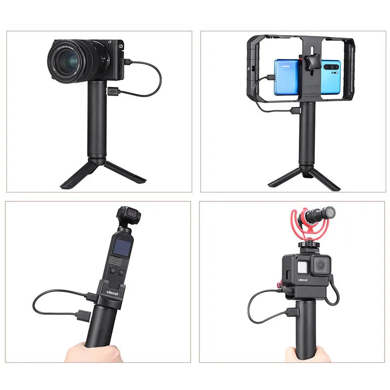 Black aluminium alloy portable power bank charging handle showing 12.5cm length.