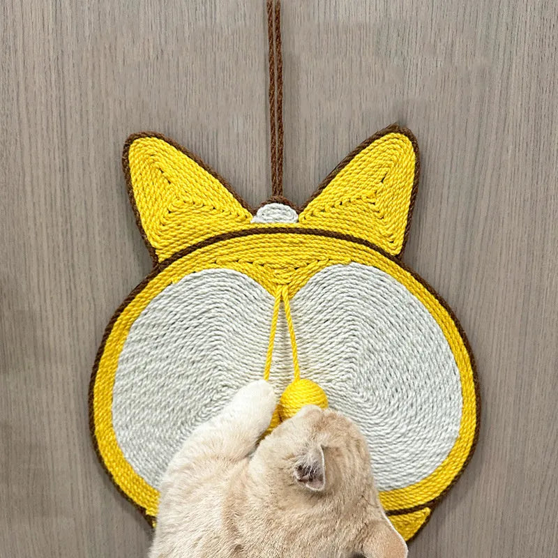 Yellow cat scratching board with Corgi design, 37x40cm sisal scratching pad with anti-slip base