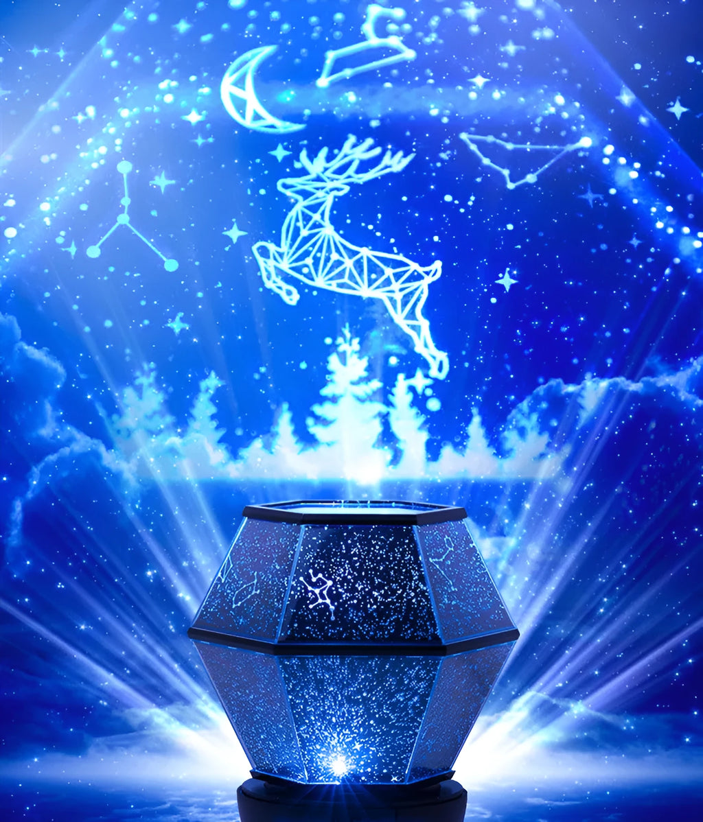 Children's LED night light with rotating star projections and USB power cable
