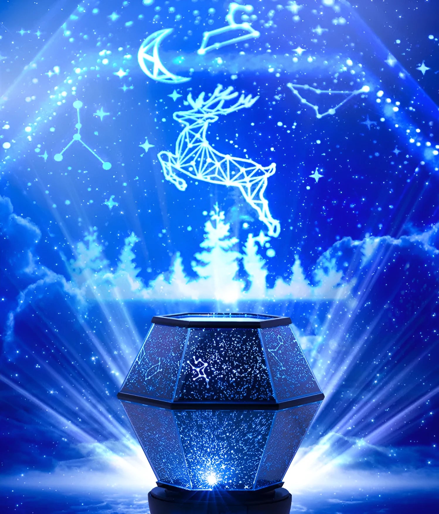 Children's LED night light with rotating star projections and USB power cable