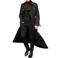 Men's long trench coat with epaulettes in khaki colour, polyester blend fabric, full-length front view