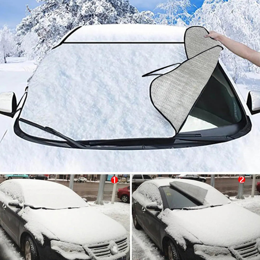 Car snow protection front cover made of aluminium film foam polyester fabric with lanyard straps