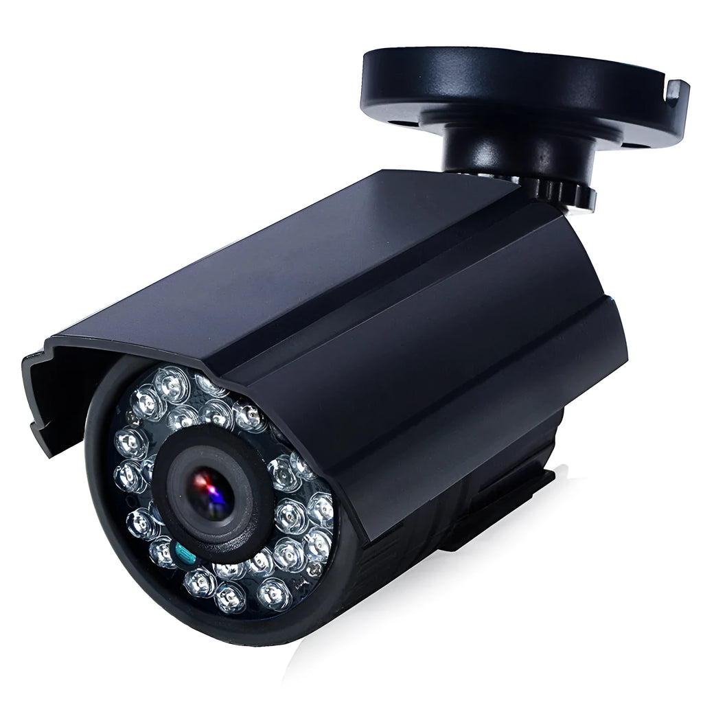 Black AHD HD waterproof security camera with fixed lens and infrared LEDs.