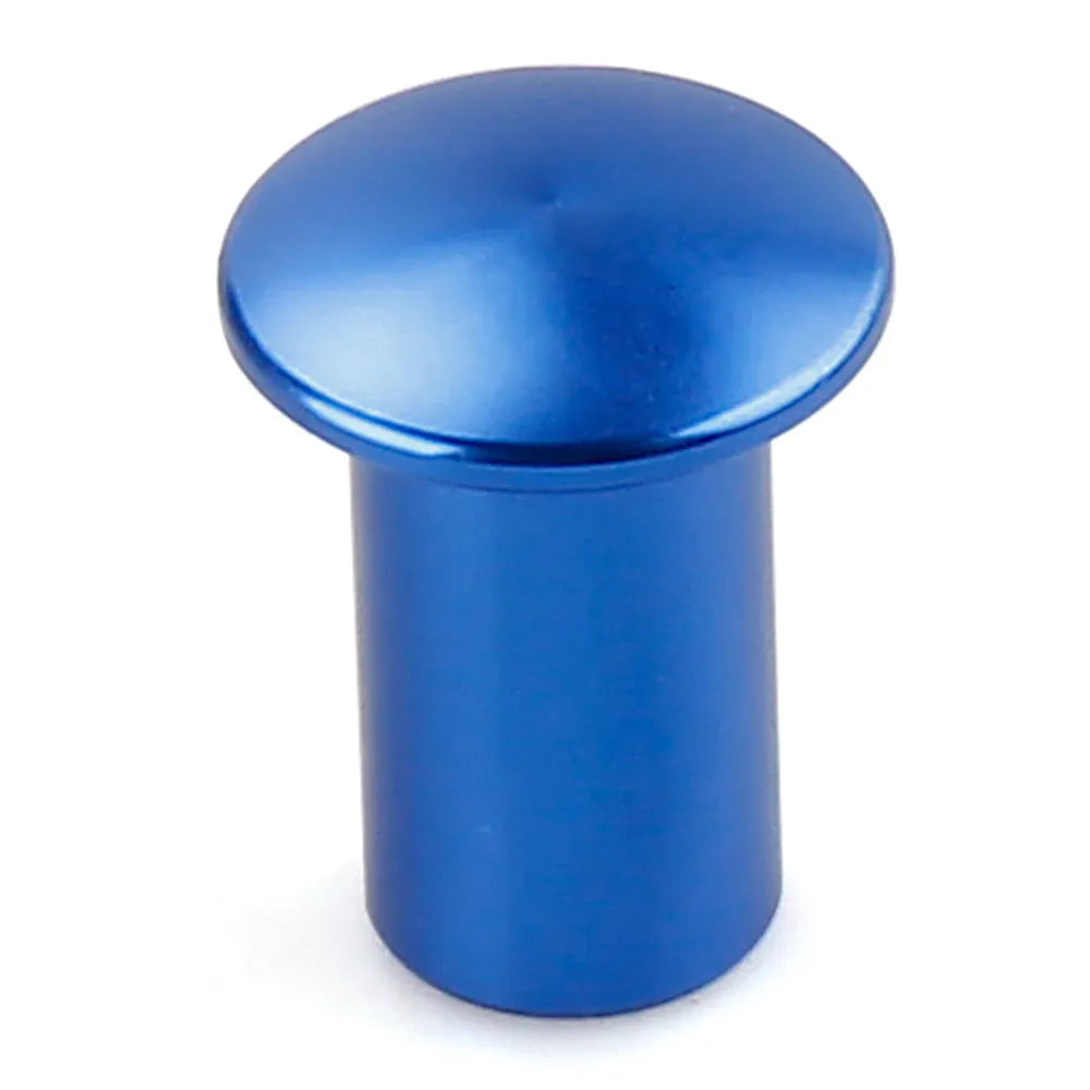 Aluminium alloy car handbrake release button cap in five colour options: black, blue, gold, red, silver.