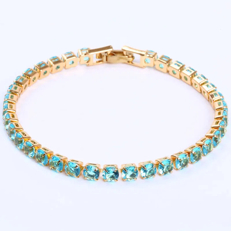 Cubic zirconia tennis bracelet with AAA+ 4mm round stone on copper box chain, 17cm length