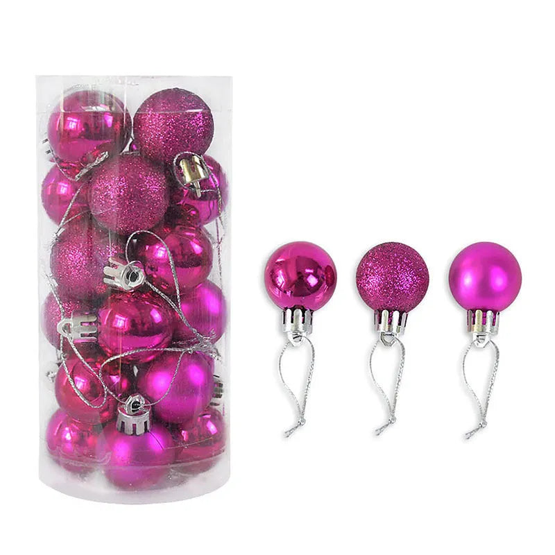 3 cm shiny matte finish Christmas tree bauble ornament in assorted colours including red, gold, and silver.