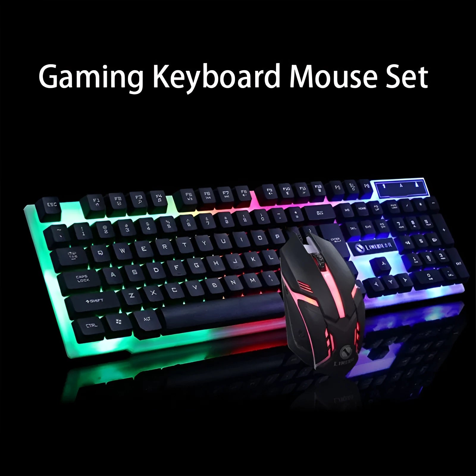 GTX300 black and white wired gaming keyboard and mouse set with backlit keys