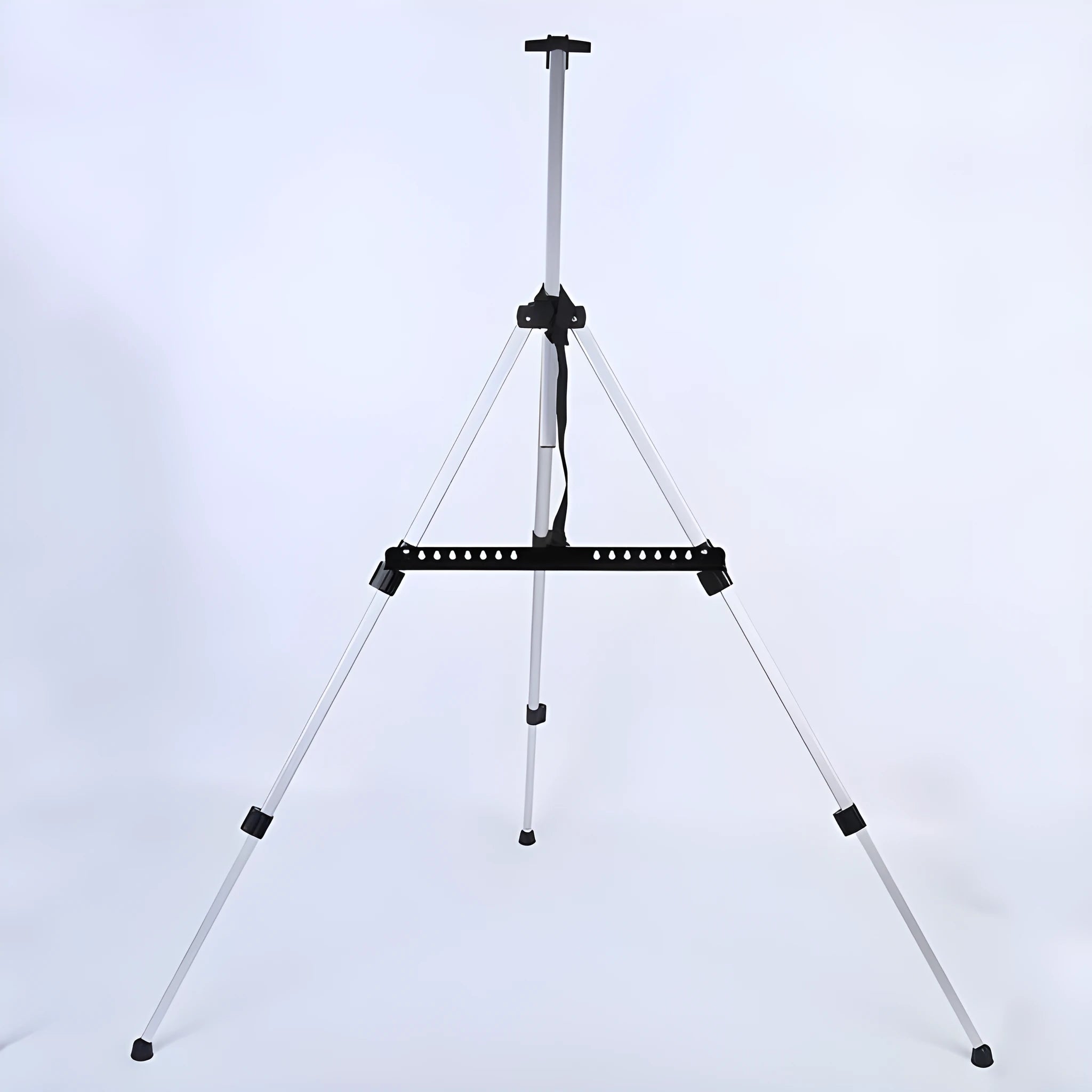 Silver aluminium alloy adjustable painting easel on floor with canvas, folded length 21 inches