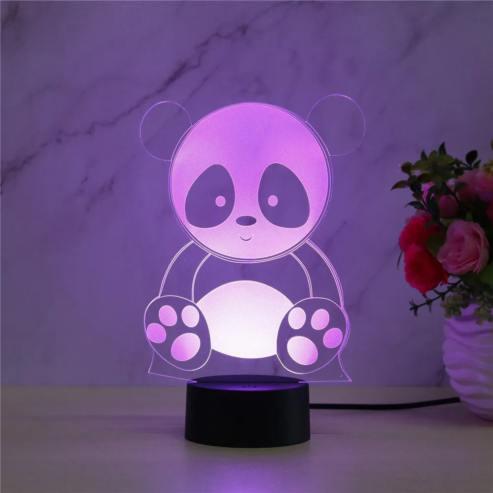 Panda night light with remote control and touch switch showing seven colour options