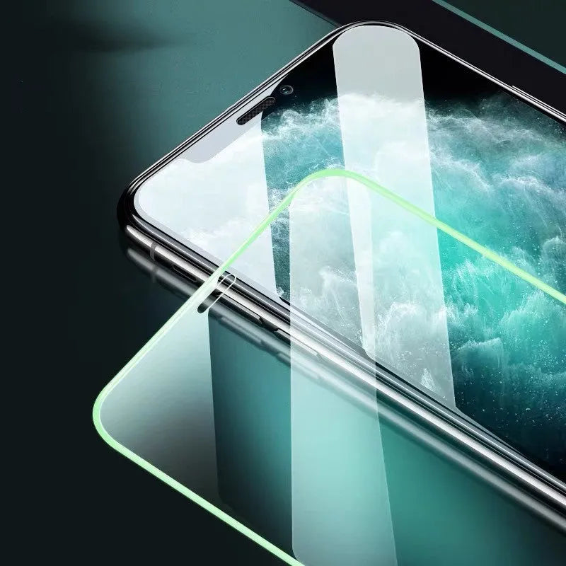 Luminous full cover tempered glass screen protector glowing in the dark for iPhone