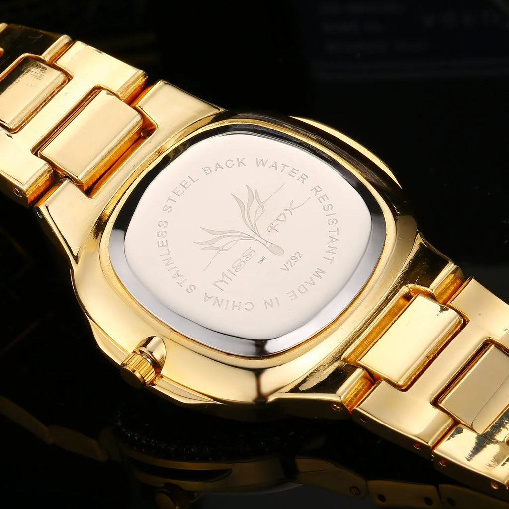 Fashion diamond watch with 37mm alloy strap dial and butterfly clasp on wrist