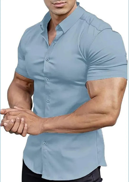 Men's short sleeve casual printed shirt with collar in a choice of colours.