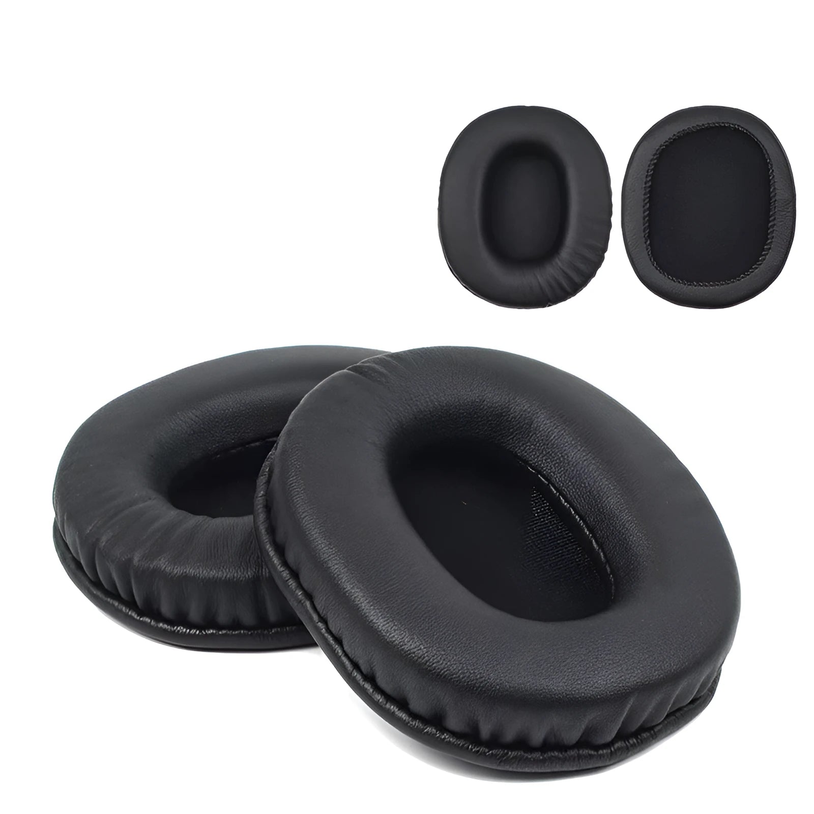 Black soft PU leather replacement earmuffs for Sony 1R headphones, shown as a two-piece set.