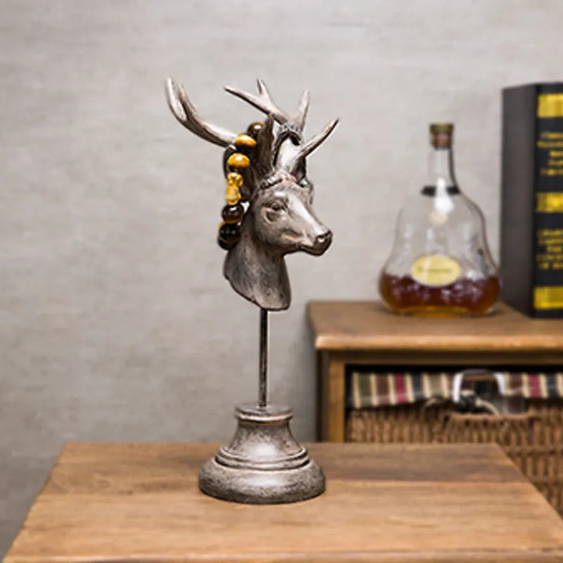 Hand-carved natural resin animal statue in black, white, and wood colour, 32cm tall.