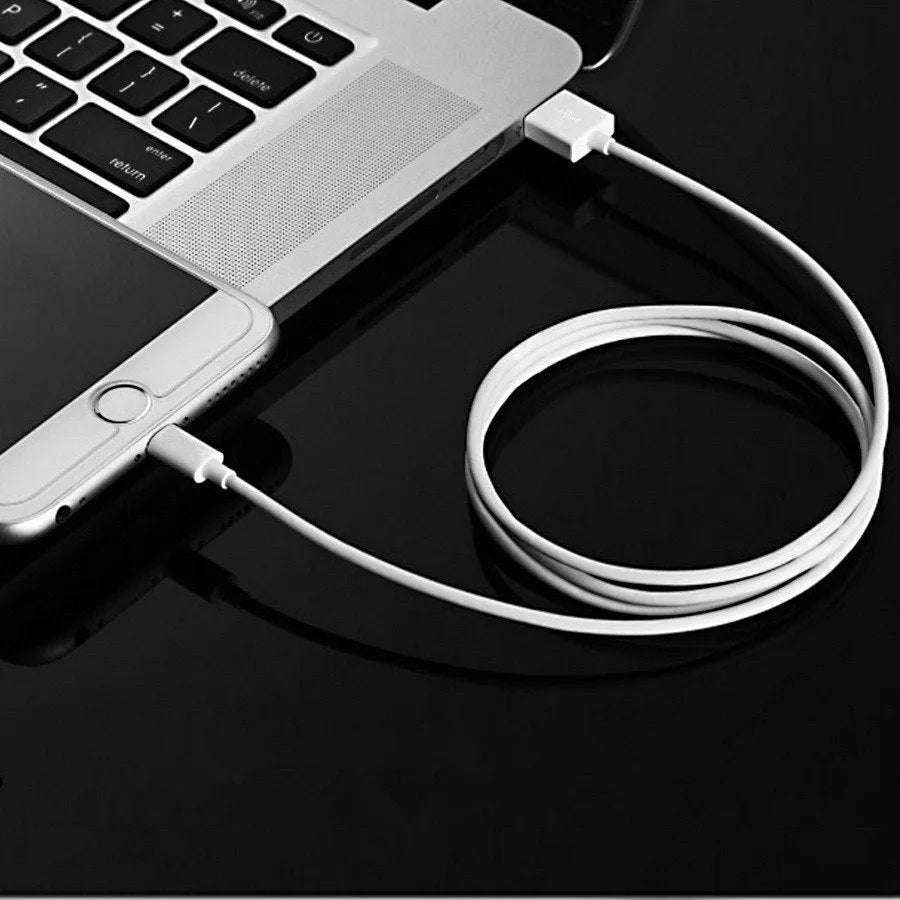 USB travel charger and cable set compatible with iPhone and iPad models showing multiple cable length options