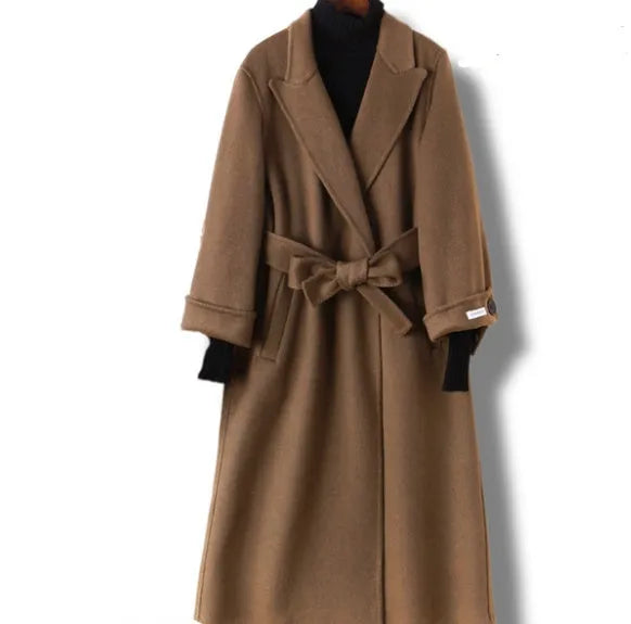 Wool coat with long suit collar in black or caramel colour options