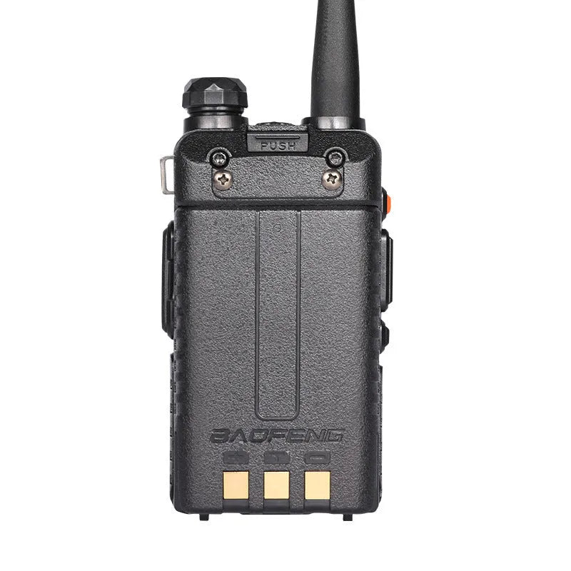 Black VHF UHF walkie talkie two way radio with antenna and 128 channel display