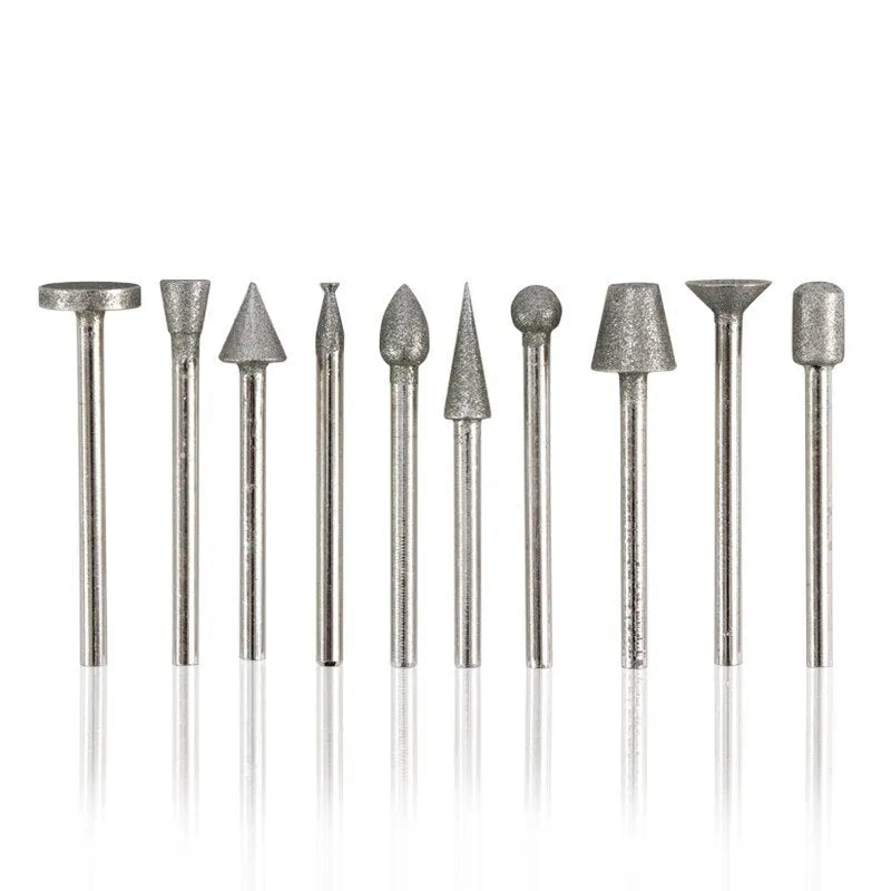 Alloy diamond grinding head set with elliptical cone shape and golden diamond finish for glass jade stone work