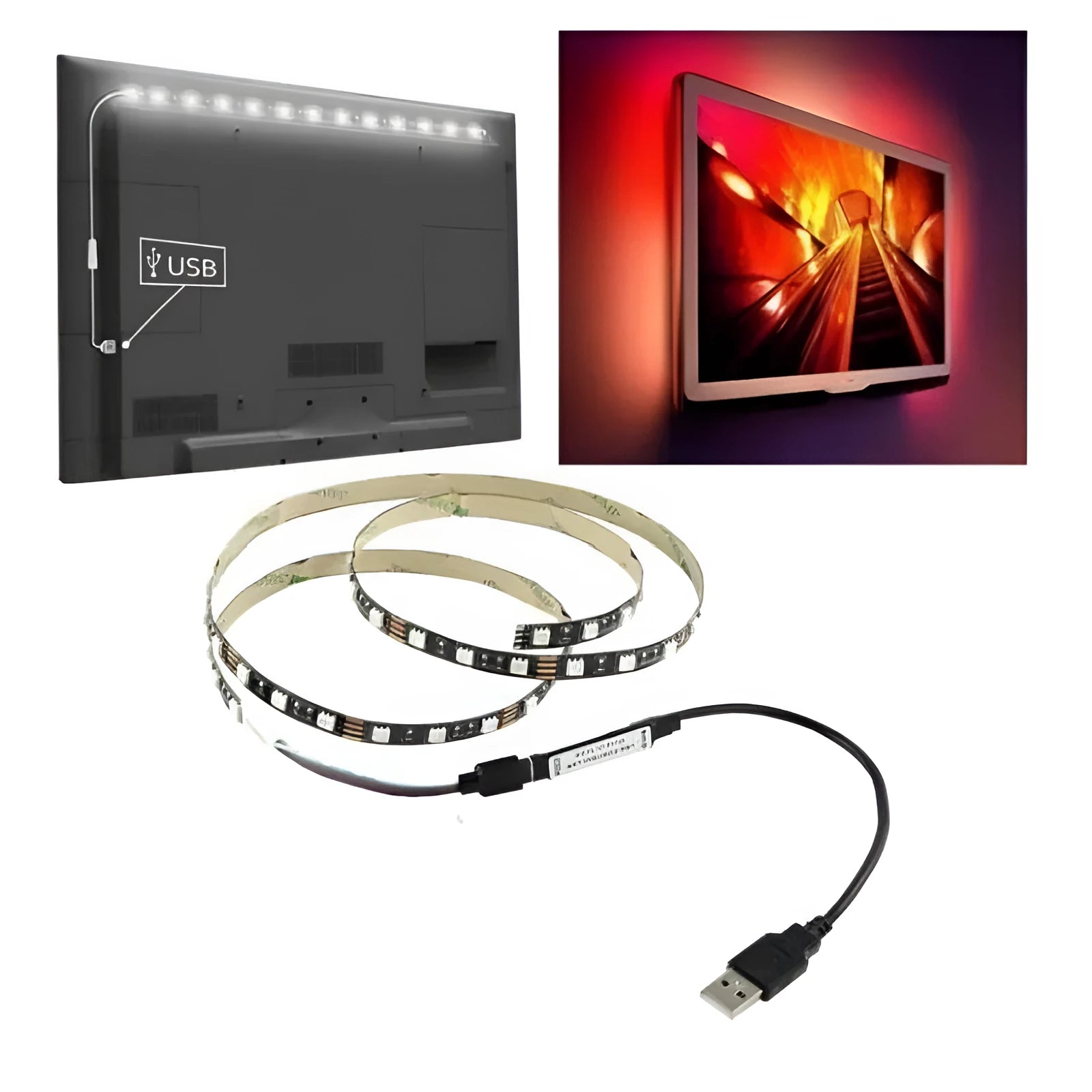 One-metre long flexible USB LED light strip with multiple colour options including white, blue, and red