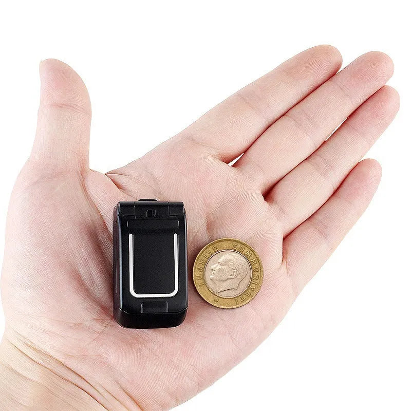 Mini flip phone in six colours with a flip cover and small screen.