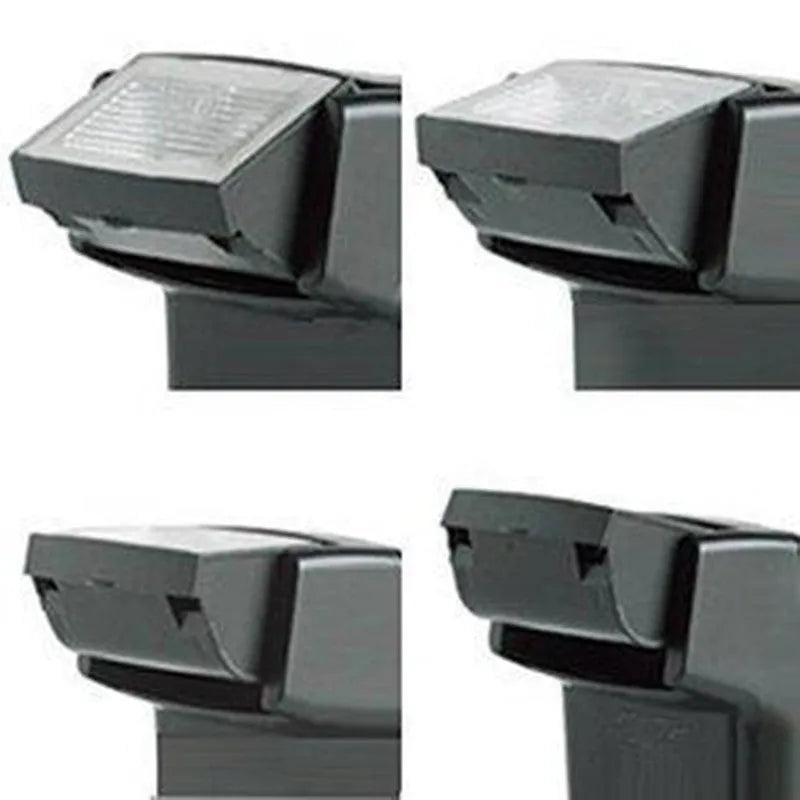 Compact SLR camera flash accessory with 90-degree tilt capability showing front view and side dimensions