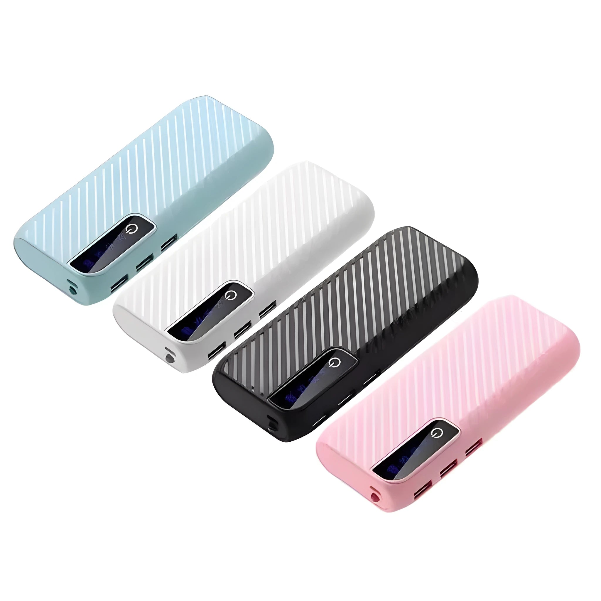 Black portable mini power bank with dual USB ports showing 20000mAh capacity label