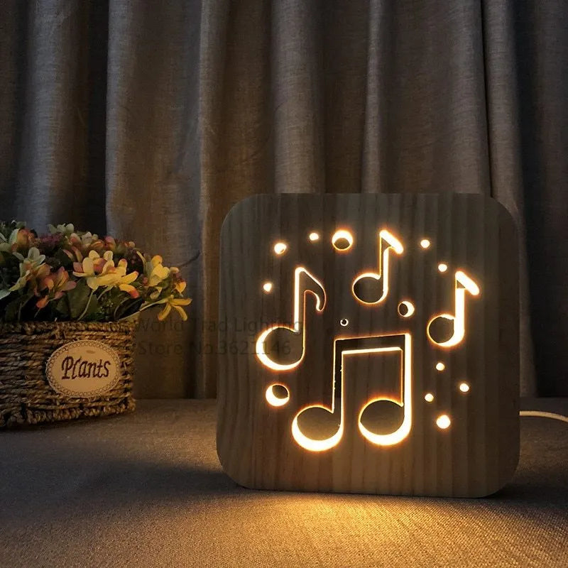 Pine wood USB LED atmosphere light with warm white illumination and 19cm dimensions