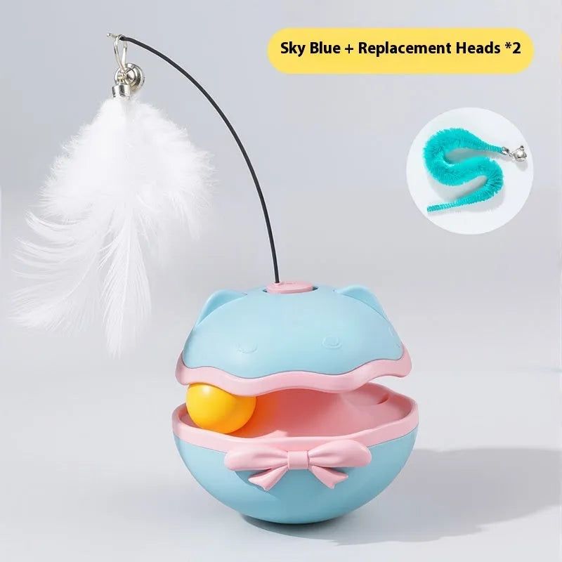 Electric cat toy tumbler with self-moving teaser mechanism in lemon yellow, sky blue or soft fog grey plastic
