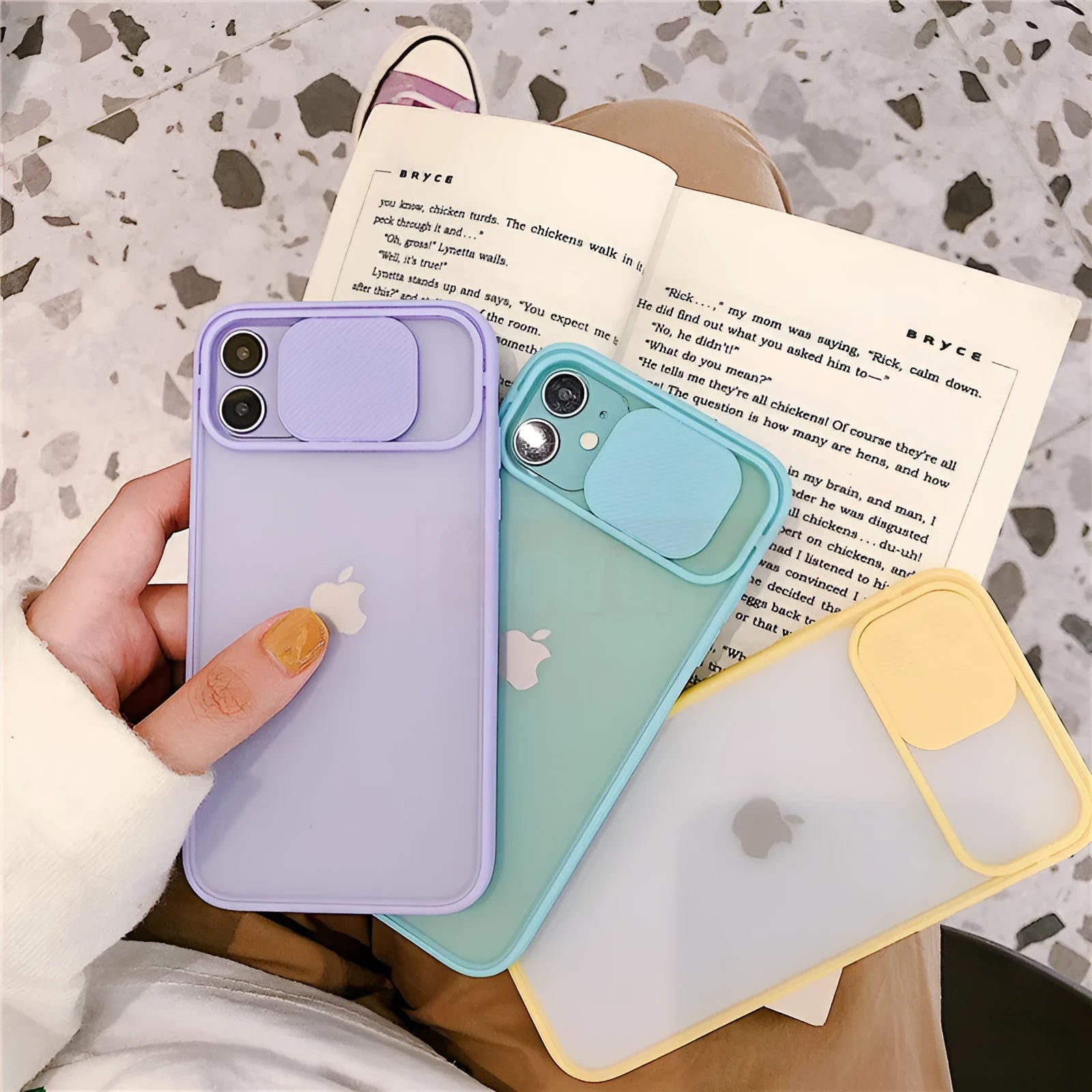 Frosted matte silicone iPhone case in multiple colours showing camera lens protection cut-out