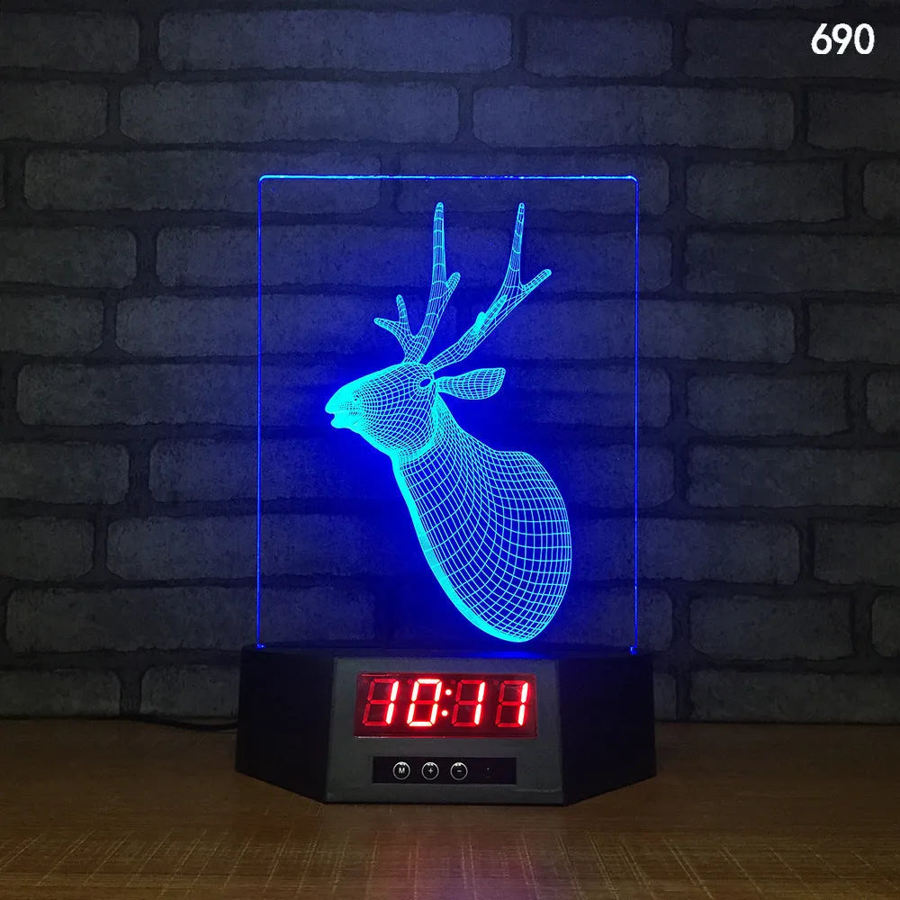 3D glowing dolphin shaped LED table lamp with remote control on a bedside table.