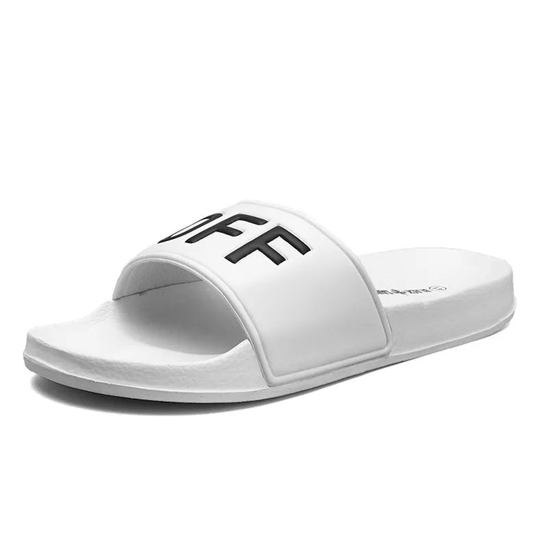 Men's black and white open toe slippers with rubber soles in various EU sizes
