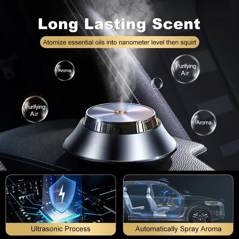 Black metal butterfly-design car aromatherapy unit with USB cable and 50ml essential oil bottle