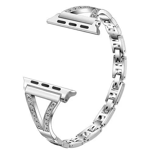 Stainless steel watch band with diamond studs in black, gold, pink, rose gold, and white colour options.