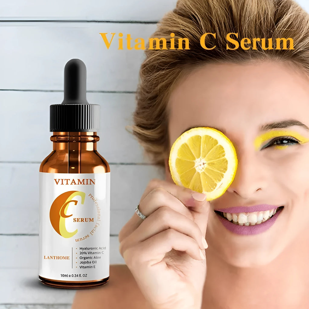 10ml facial serum bottle with vitamin C and hyaluronic acid for brightening and anti-ageing skincare
