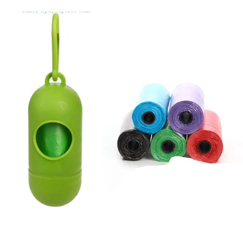 Pack of dog poop bags in six colours black blue green pink purple red sized 22.5x30cm for pet waste